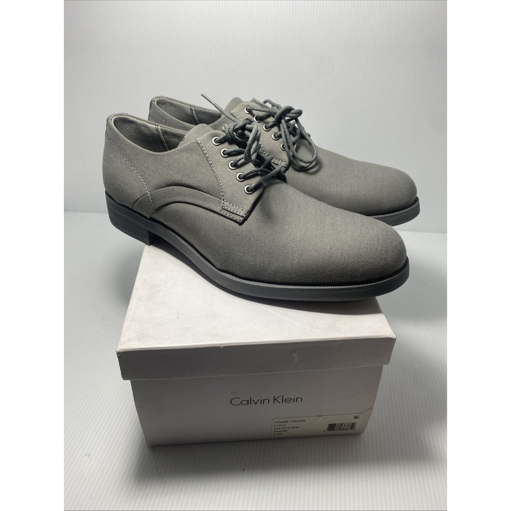 Calvin Klein Homer Canvas Plain Dress Shoe Men Sz 9.5 M Gray Grey  -010  Pewter